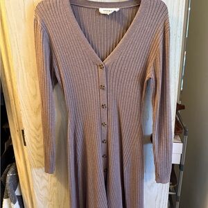 Lucky Brand Ribbed V-Neck Button-Down Dress